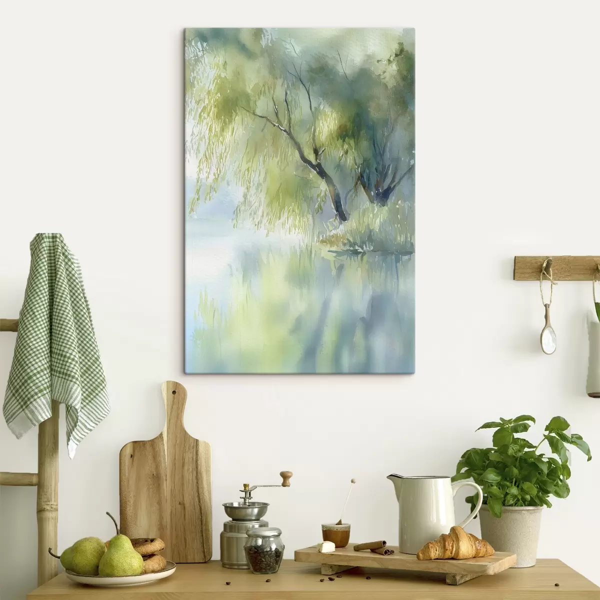 Pilt järve kaldal kasvav paju akvarellstiilis s45715