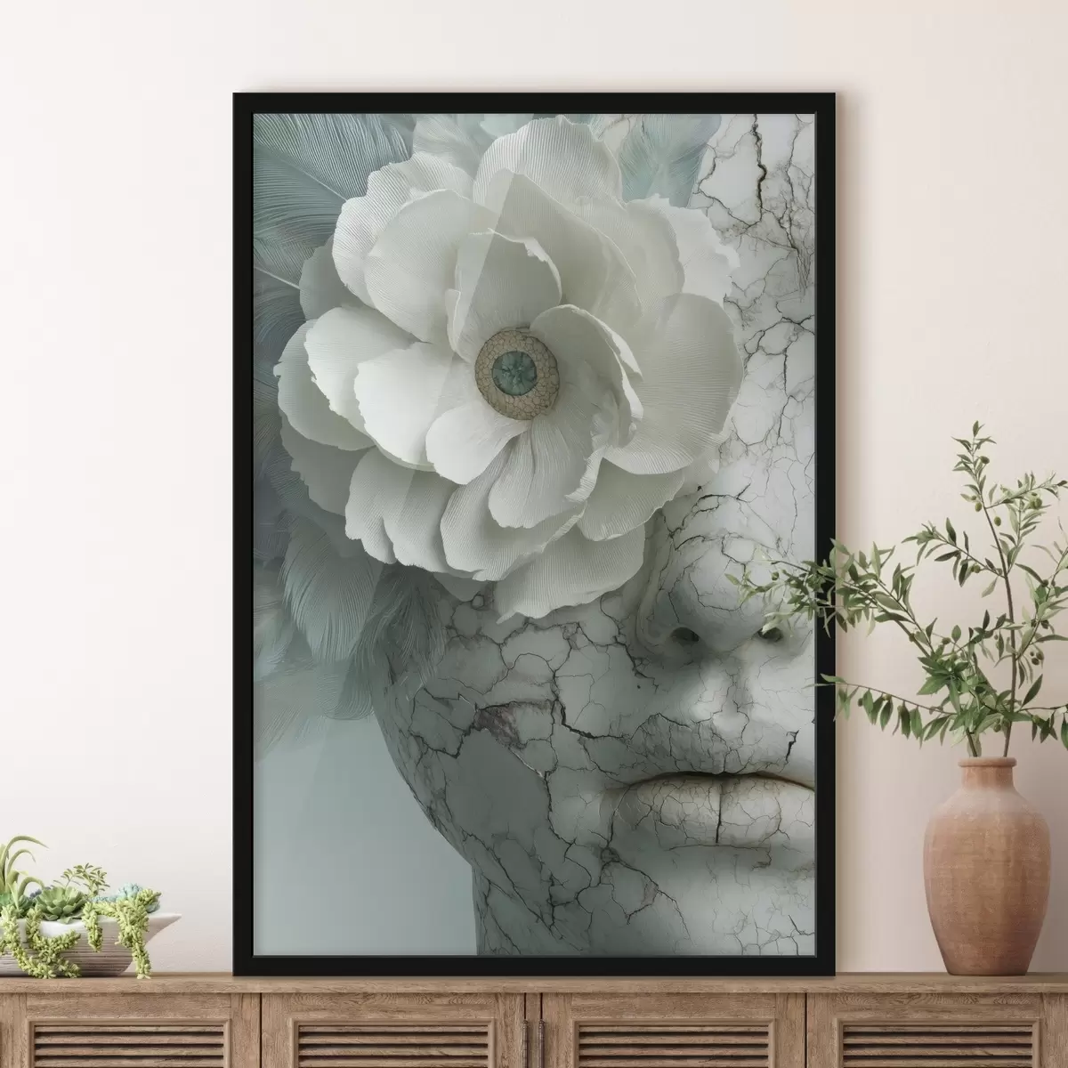 Plakat marmorist tüdruku nägu lillega f45709