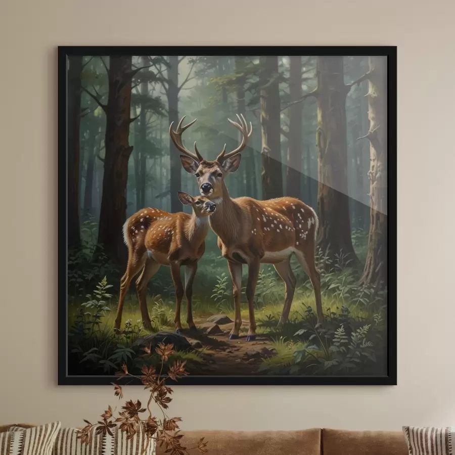 Fototapeedid hirv koos vasikaga metsas f45732