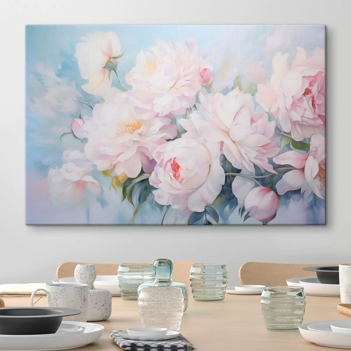 Pilt Õrnad roosad pioonid taevasinisel taustal s45813