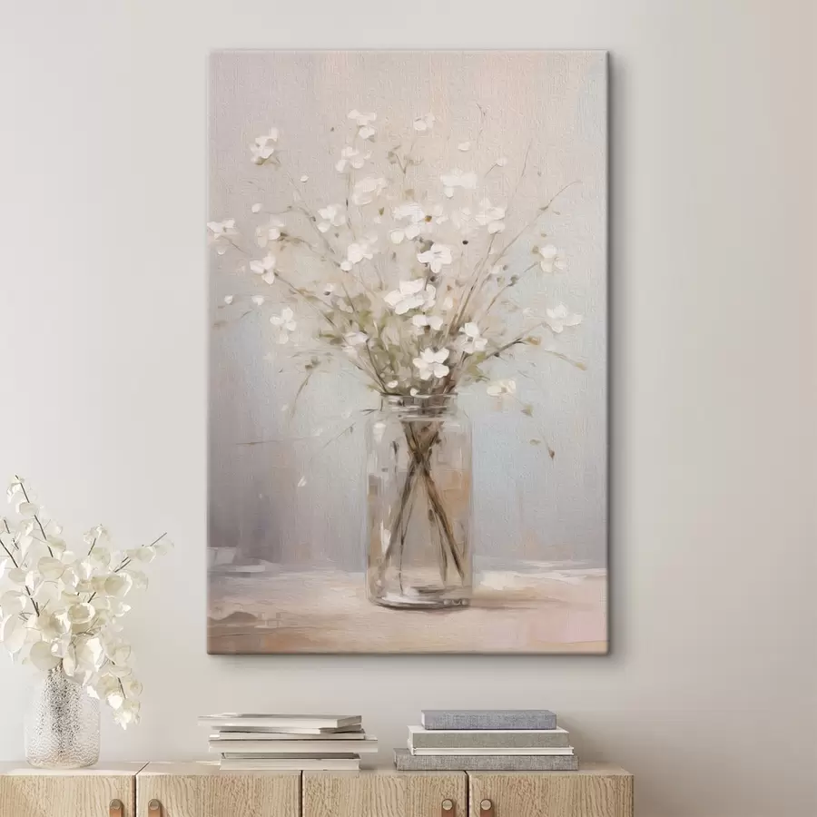 Pilt Valge lillede kimp läbipaistvas klaasvaasis s45814