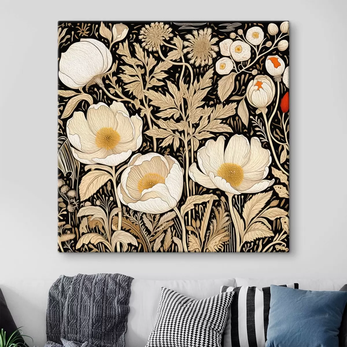 Pilt Kreemikarva lilled ja rohi mustal taustal s45816