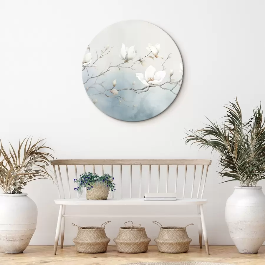 Pilt Magnolia oksad valget värvi õitega õrnal taustal r45806