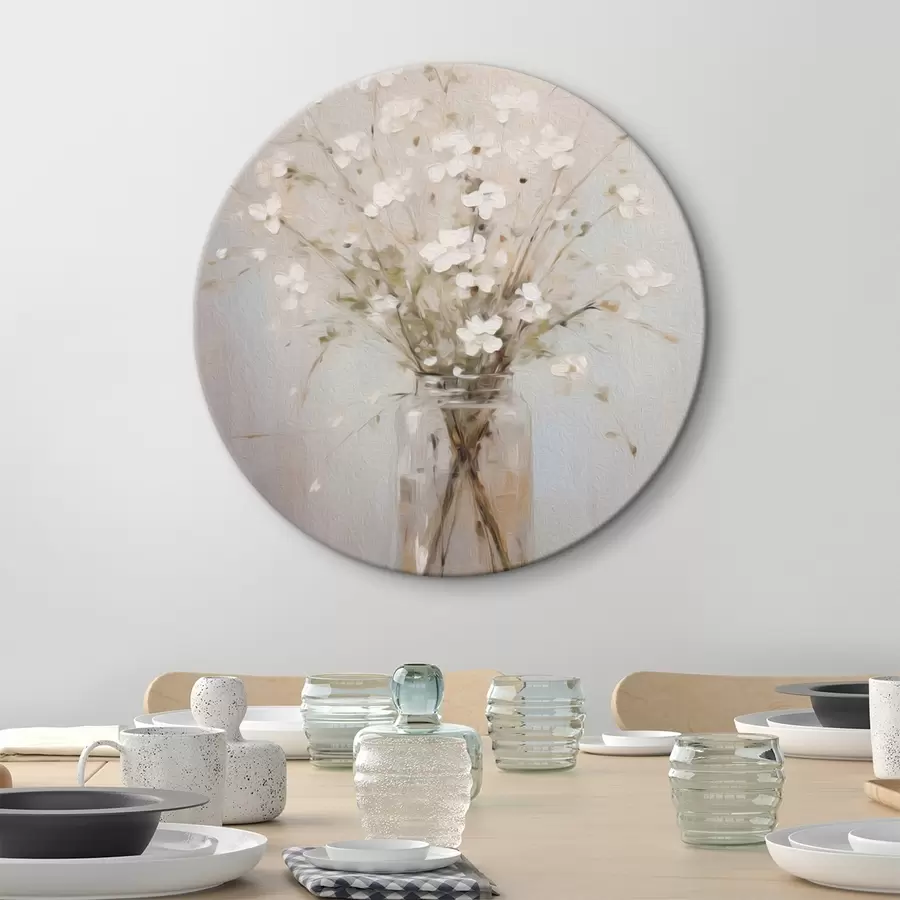 Pilt Valge lillede kimp läbipaistvas klaasvaasis r45814