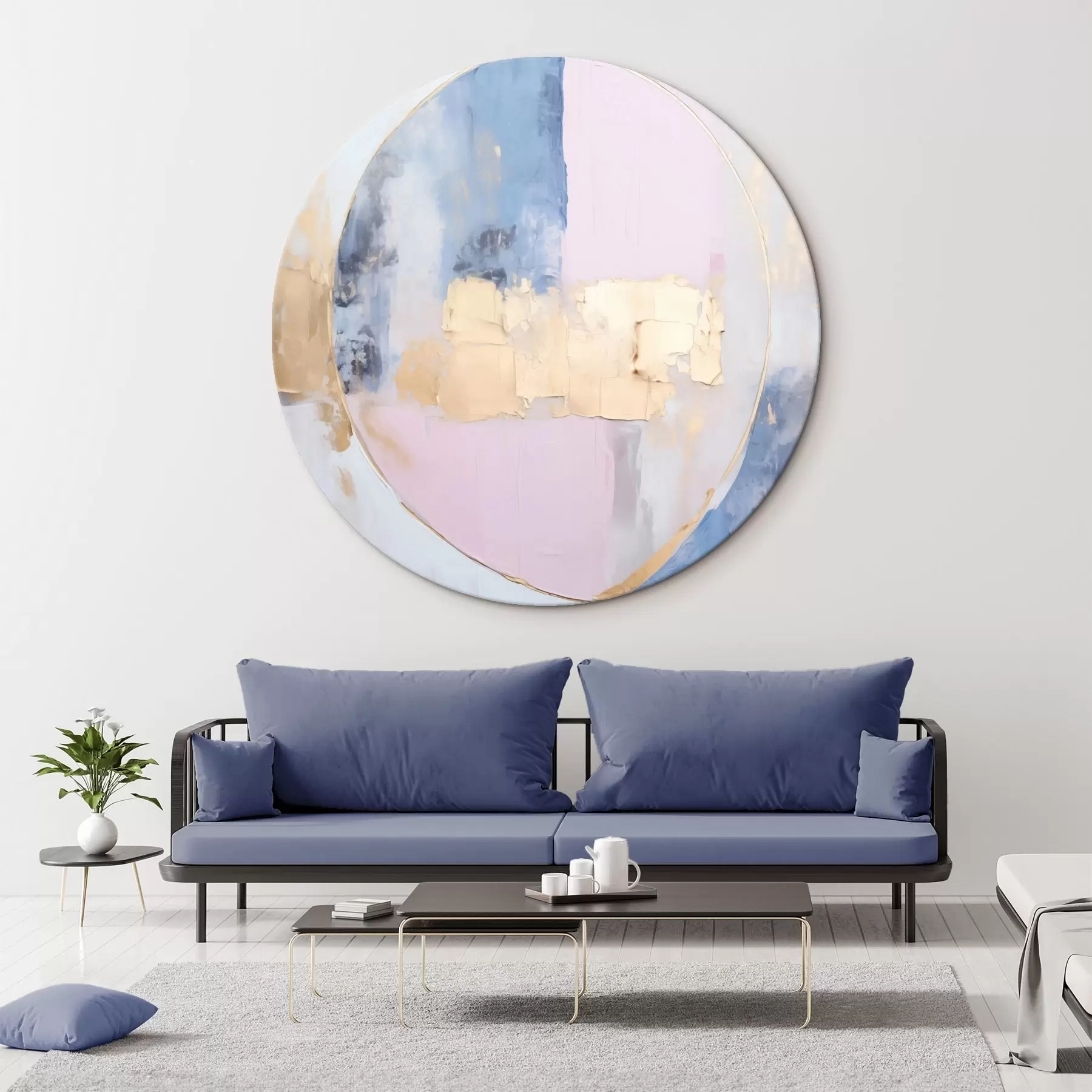 Pilt Abstraktsioon sinistes-roosades ringides r45821