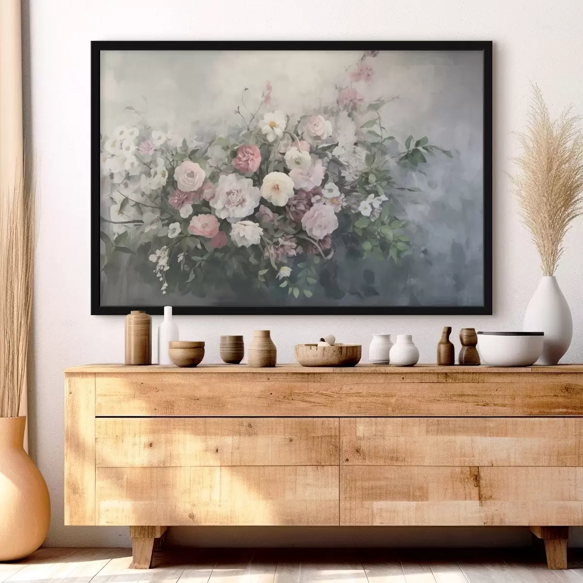 Plakat Romantiline roosa ja valge lillede kimp f45817