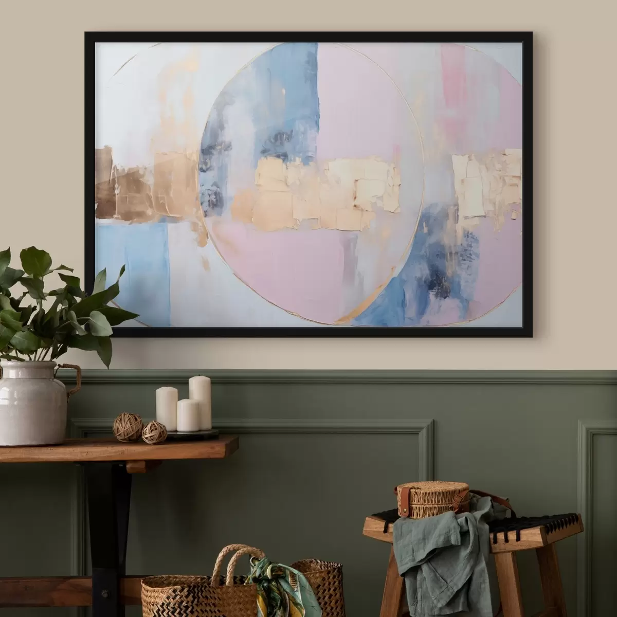 Plakat Abstraktsioon sinistes-roosades ringides f45821