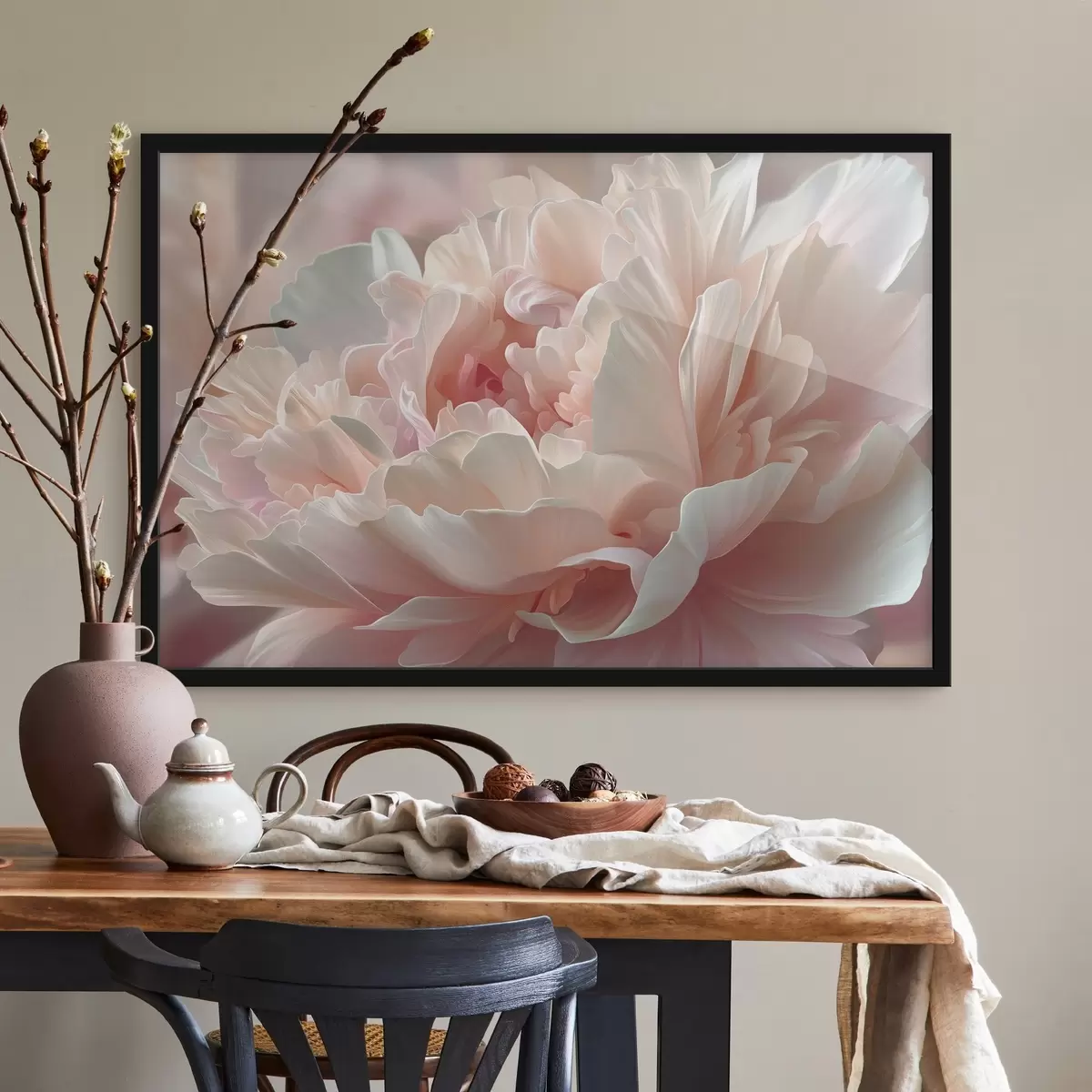 Plakat Õitsev pioon roosa ja beeži toonides f45825