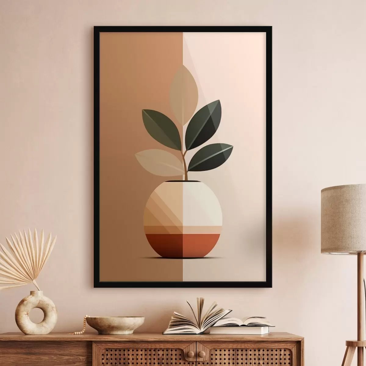 Plakat Geomeetriline vaas lehtedega f45833