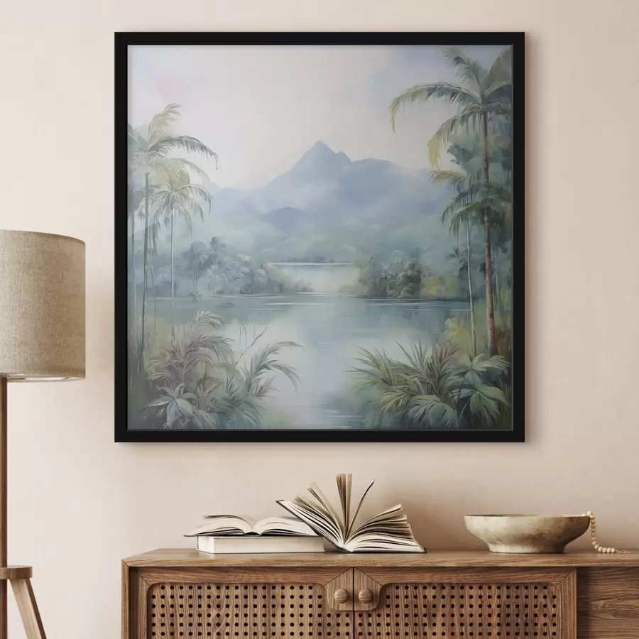 Fototapeedid Jõgi džunglis mäe ees f45912