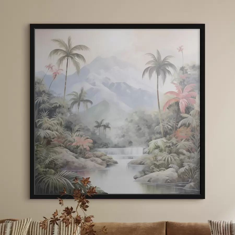 Fototapeedid Jõgi troopilises metsas mägedest ees f45913