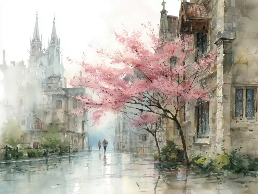 Fototapeedid akvarellistiilis linnamaastik w04500