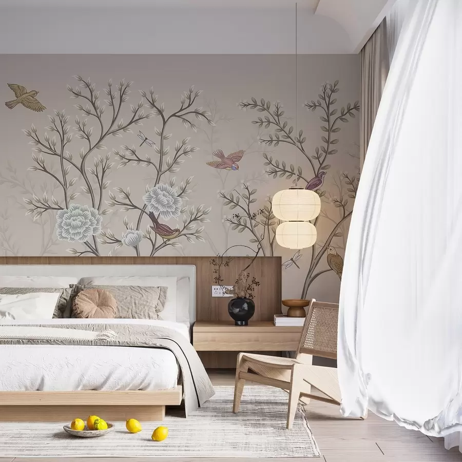 Fototapeedid Puud lindude ja lilledega w04605