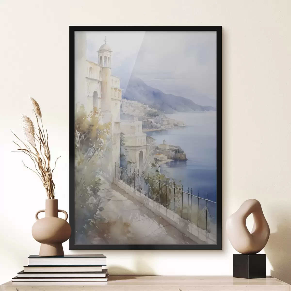 Plakat Linnale lähedal asuv laht akvarellijoonis f45979