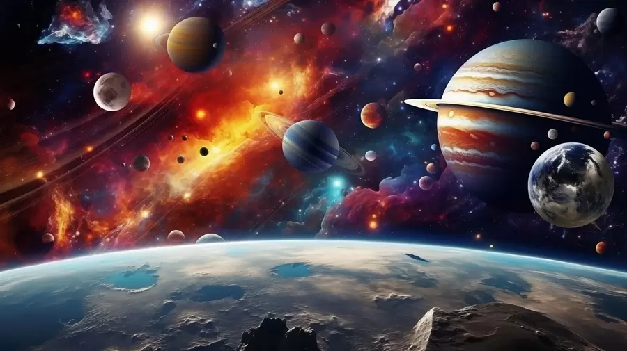 Fototapeedid Värvikas kosmos planeetide ja udukogudega w04576