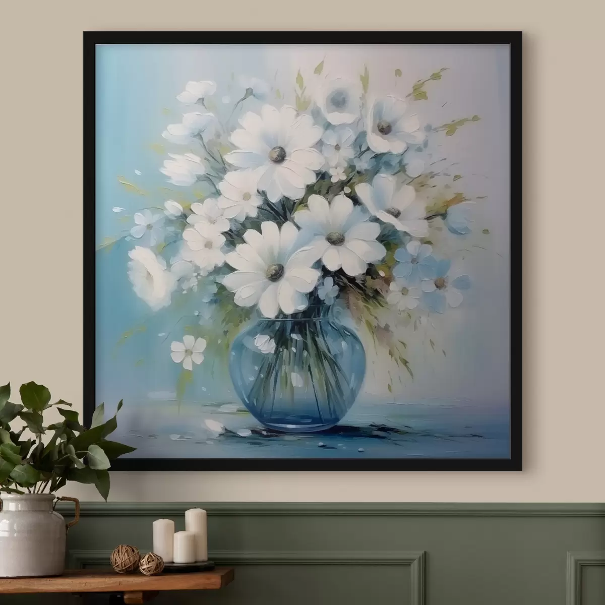 Plakat Sinises vaasis olev kimp margariite f45959