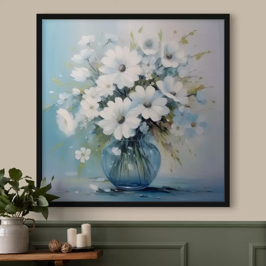 Fototapeedid Sinises vaasis olev kimp margariite f45959