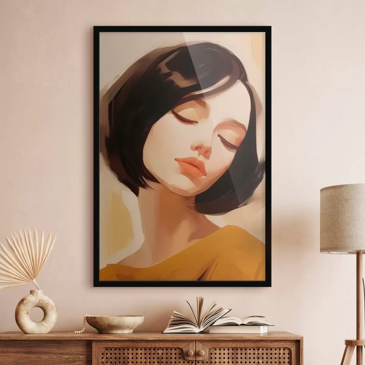 Plakat Lühikeste mustade juustega naine f45960