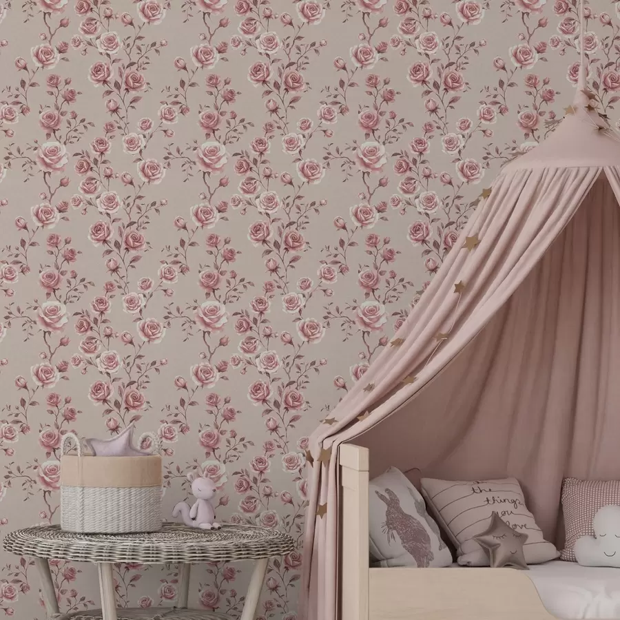 Fototapeedid Beige taustal pulbrilised roosid — vintage mustri a00497