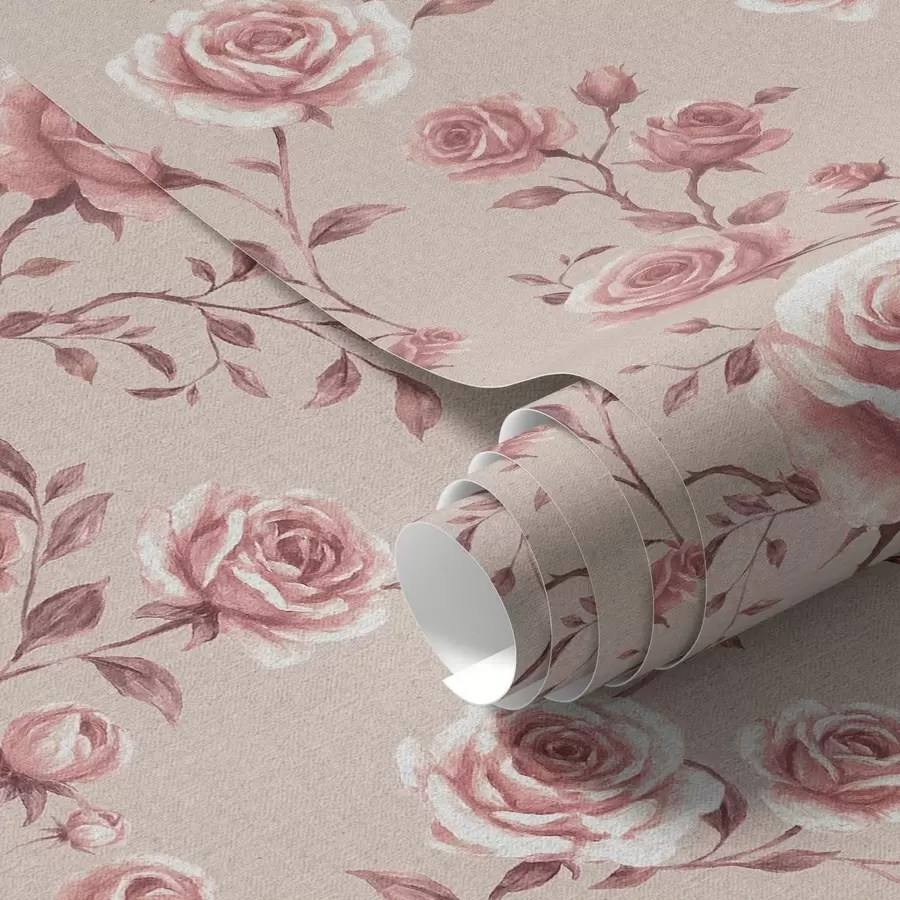 Fototapeedid Beige taustal pulbrilised roosid — vintage mustri a00497