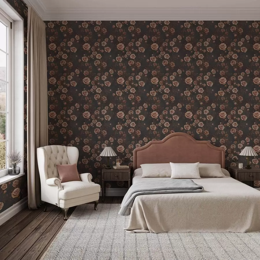 Fototapeedid Vintage roosid grafiit taustal, terrakotta värvipalett a00497v1