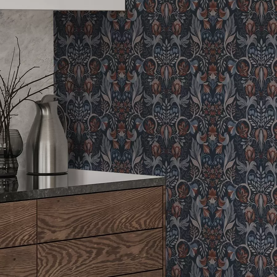 Fototapeedid Rahvuslik ornament lindudega, sügav indigo a00502v1