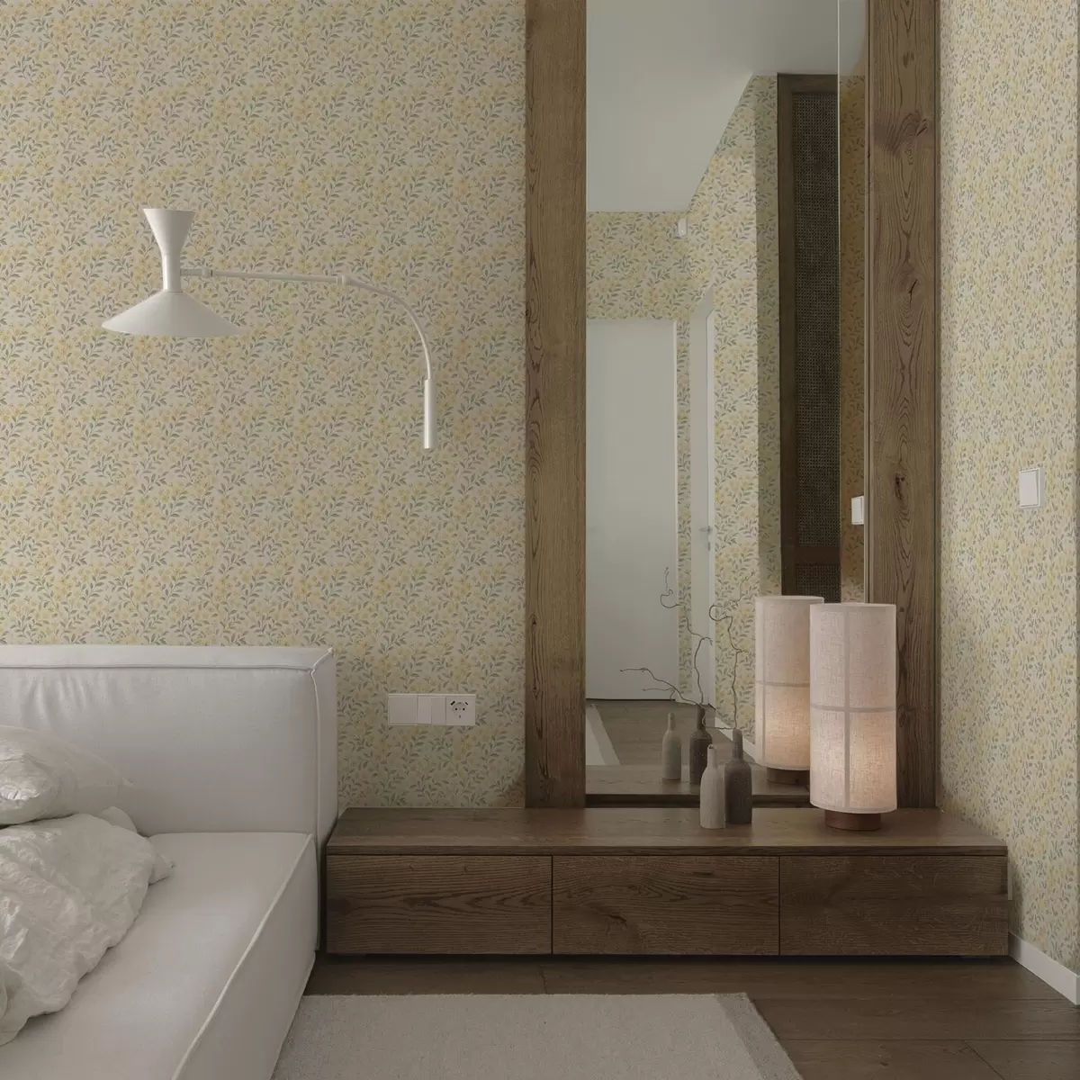 Tapeet Vesivärviga maalitud kollased lilled heledal taustal a00570