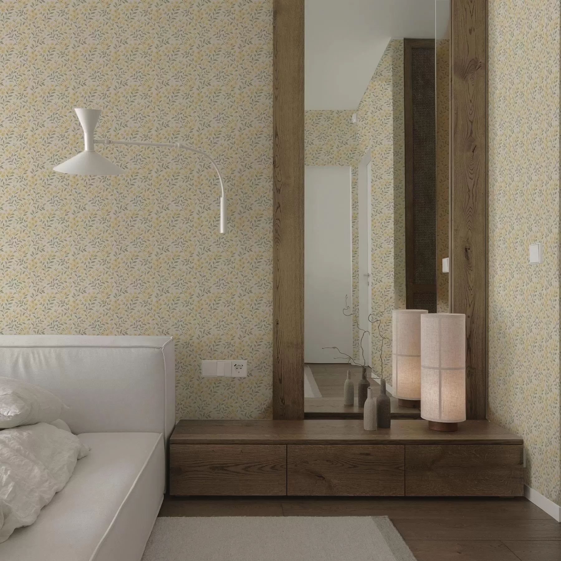 Fototapeedid Vesivärviga maalitud kollased lilled heledal taustal a00570