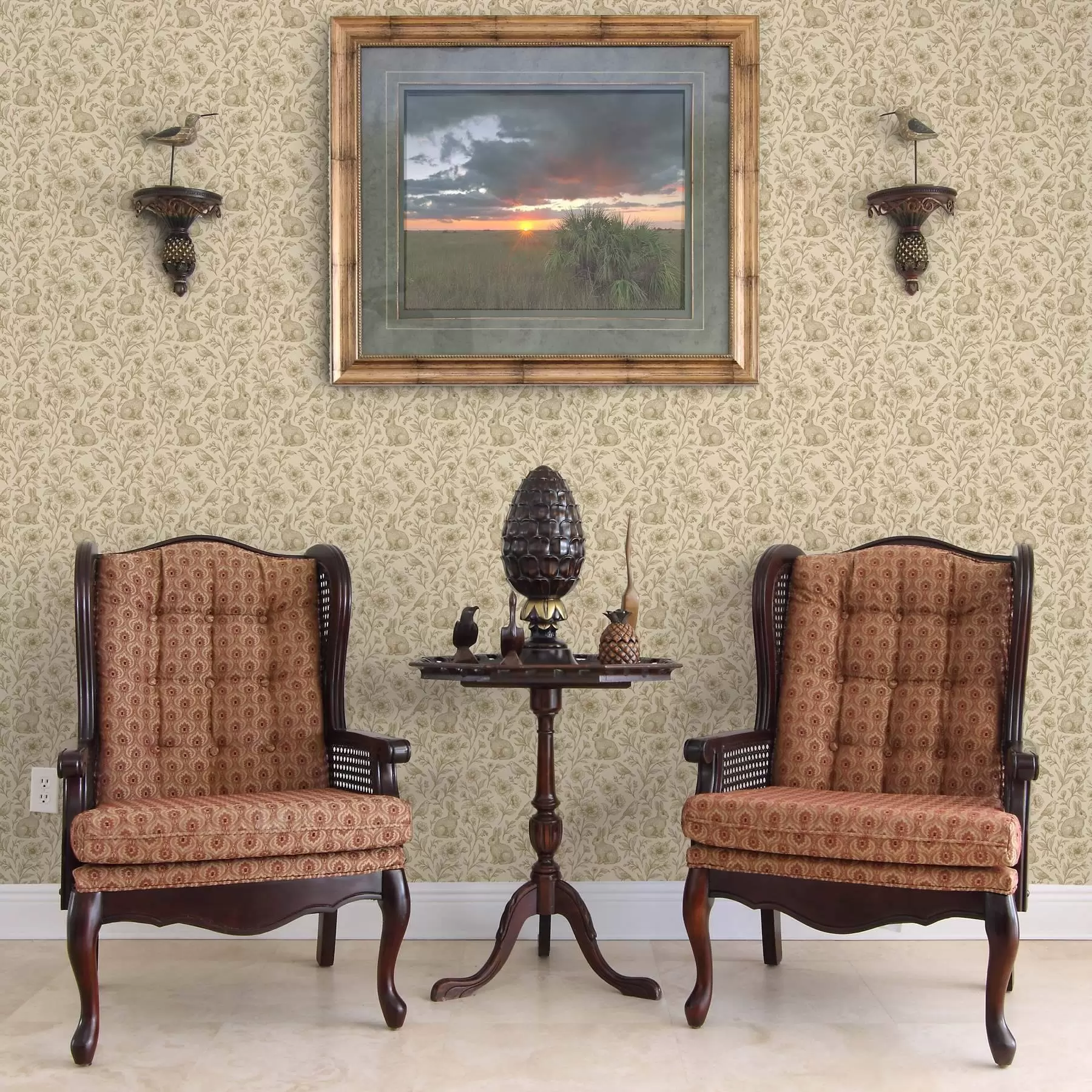 Fototapeedid Jänesed ja linnud lillemustriga a00571