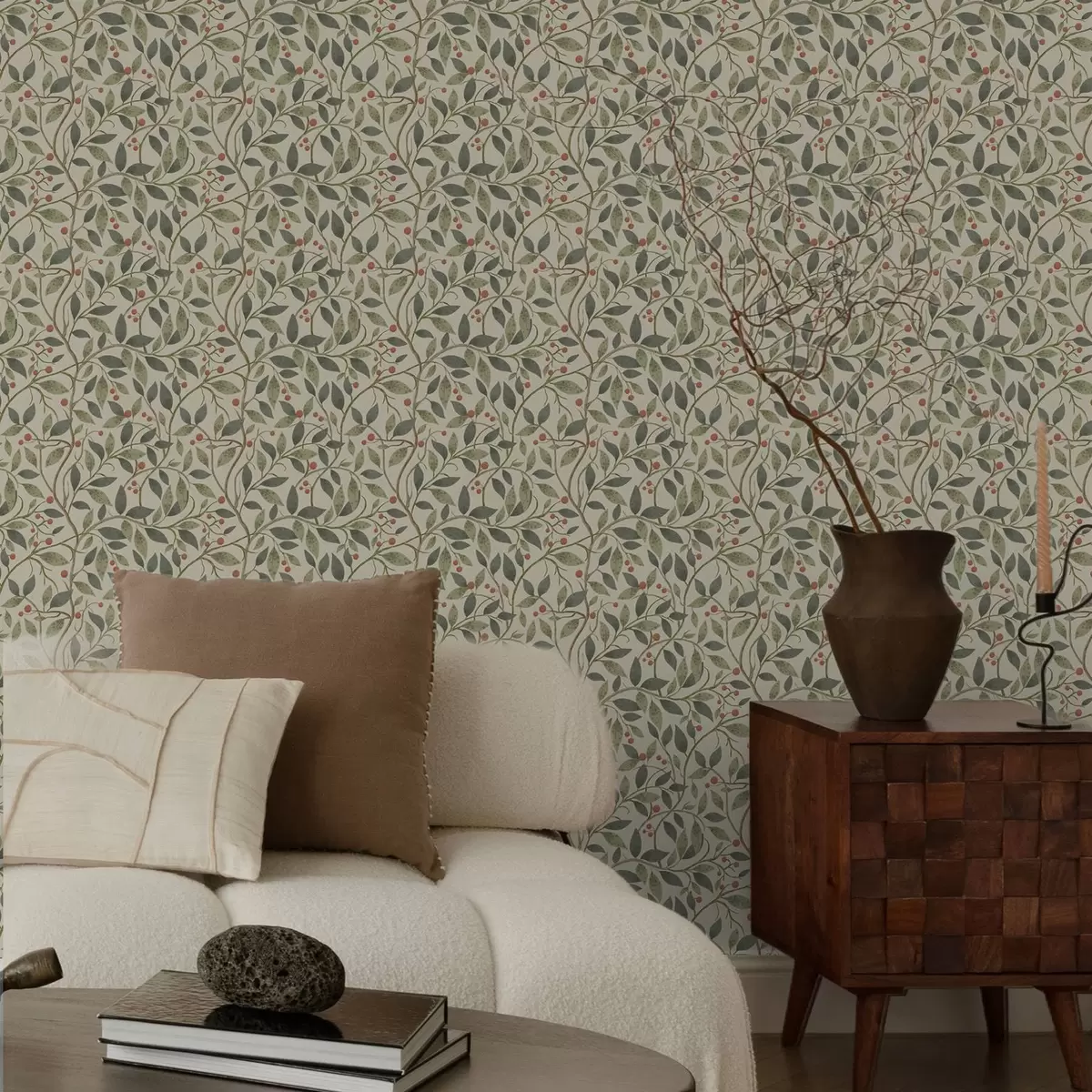 Tapeet Oliivipuu oksad marjadega soojal heledal taustal a00573