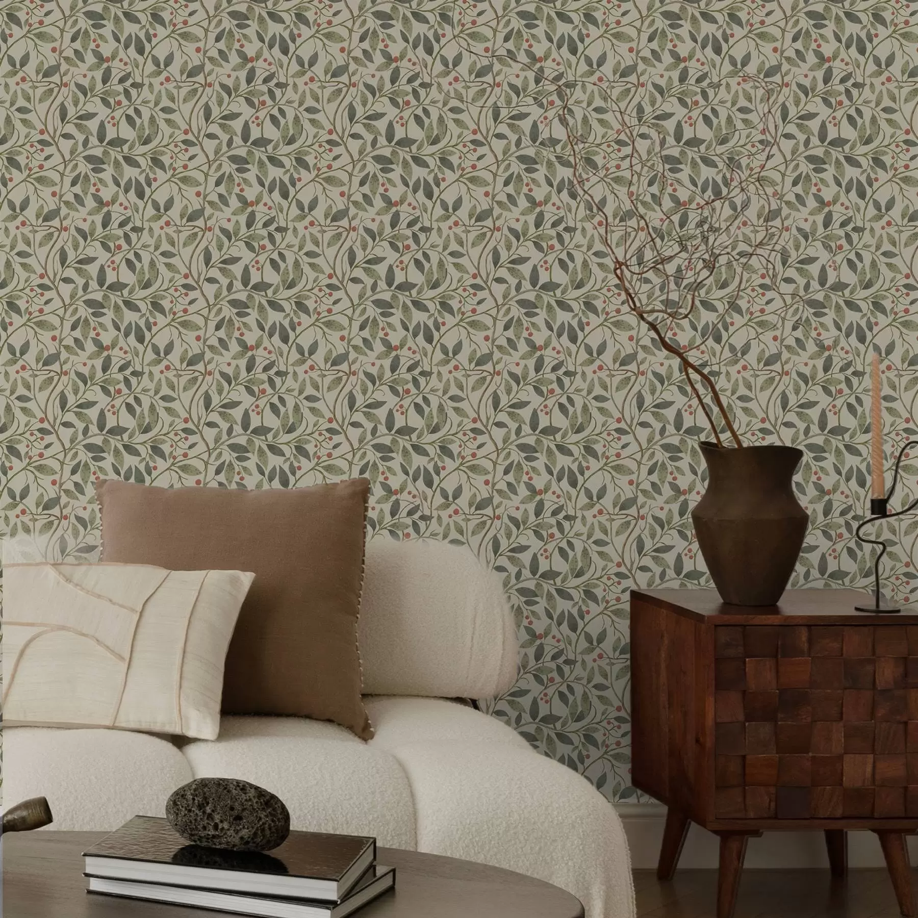 Fototapeedid Oliivipuu oksad marjadega soojal heledal taustal a00573