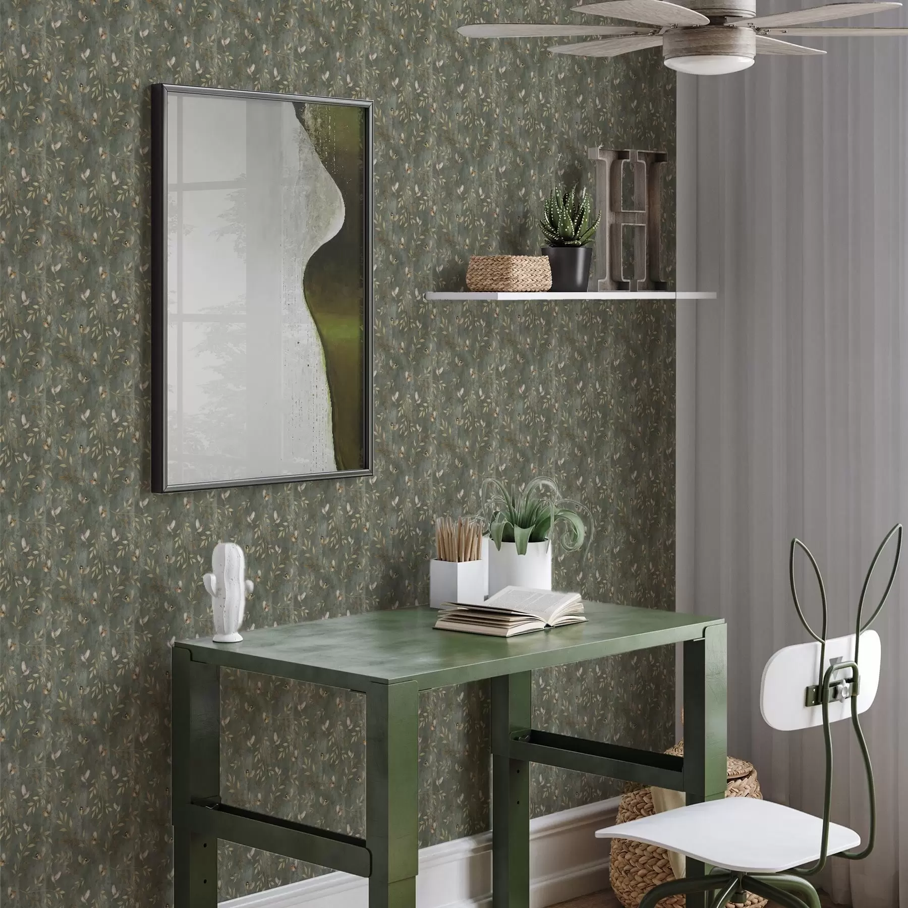 Fototapeedid Linnud oranžis lehtedes sügavrohelisel taustal a00591