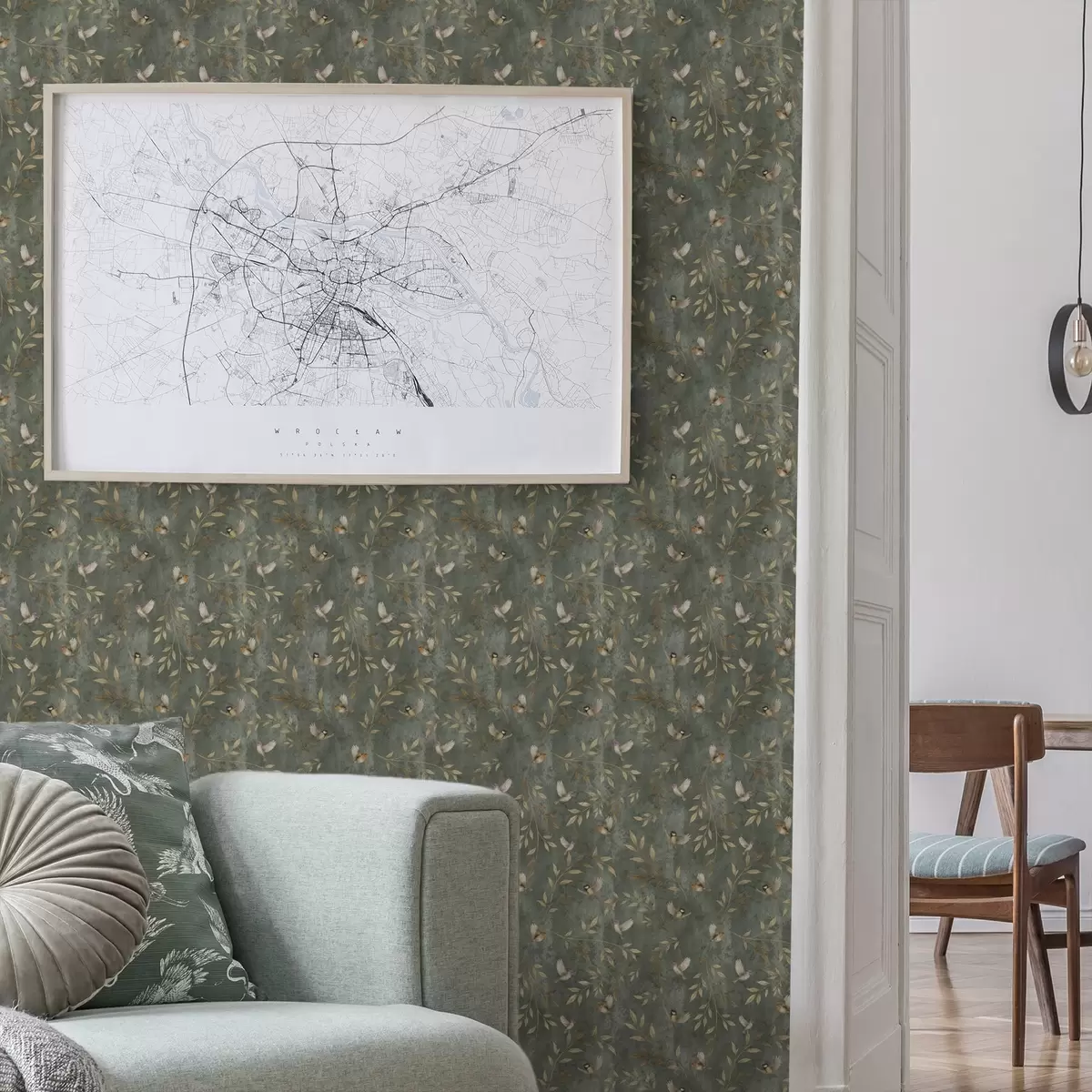 Tapeet Linnud oranžis lehtedes sügavrohelisel taustal a00591