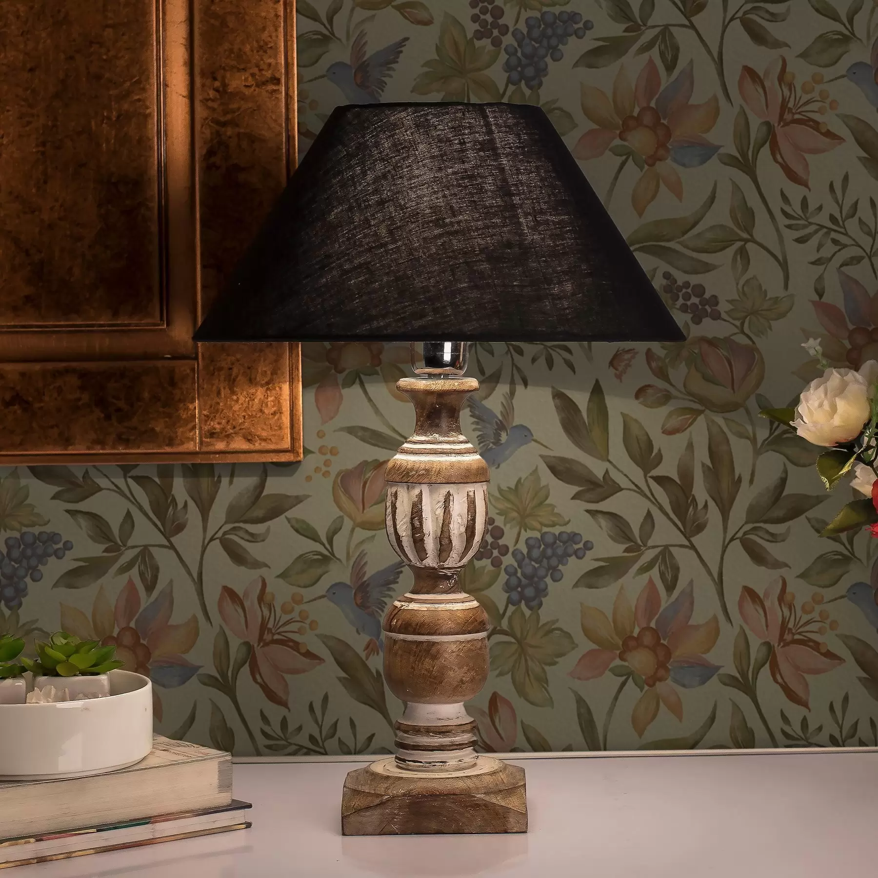 Fototapeedid Vintage lilled ja linnud viinamarjadega oliivirohelisel taustal a00594