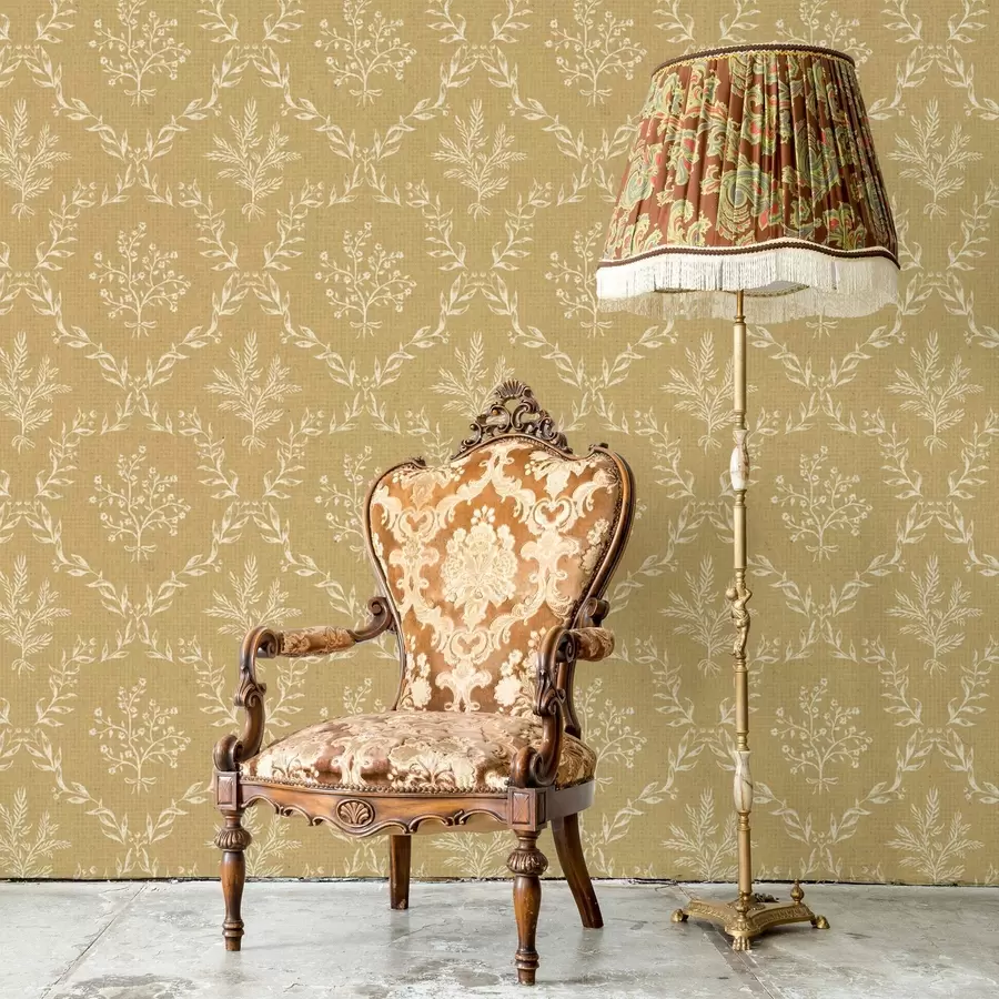 Fototapeedid Valged ürdi- ja lillekimbud sinepikollasel taustal a00599