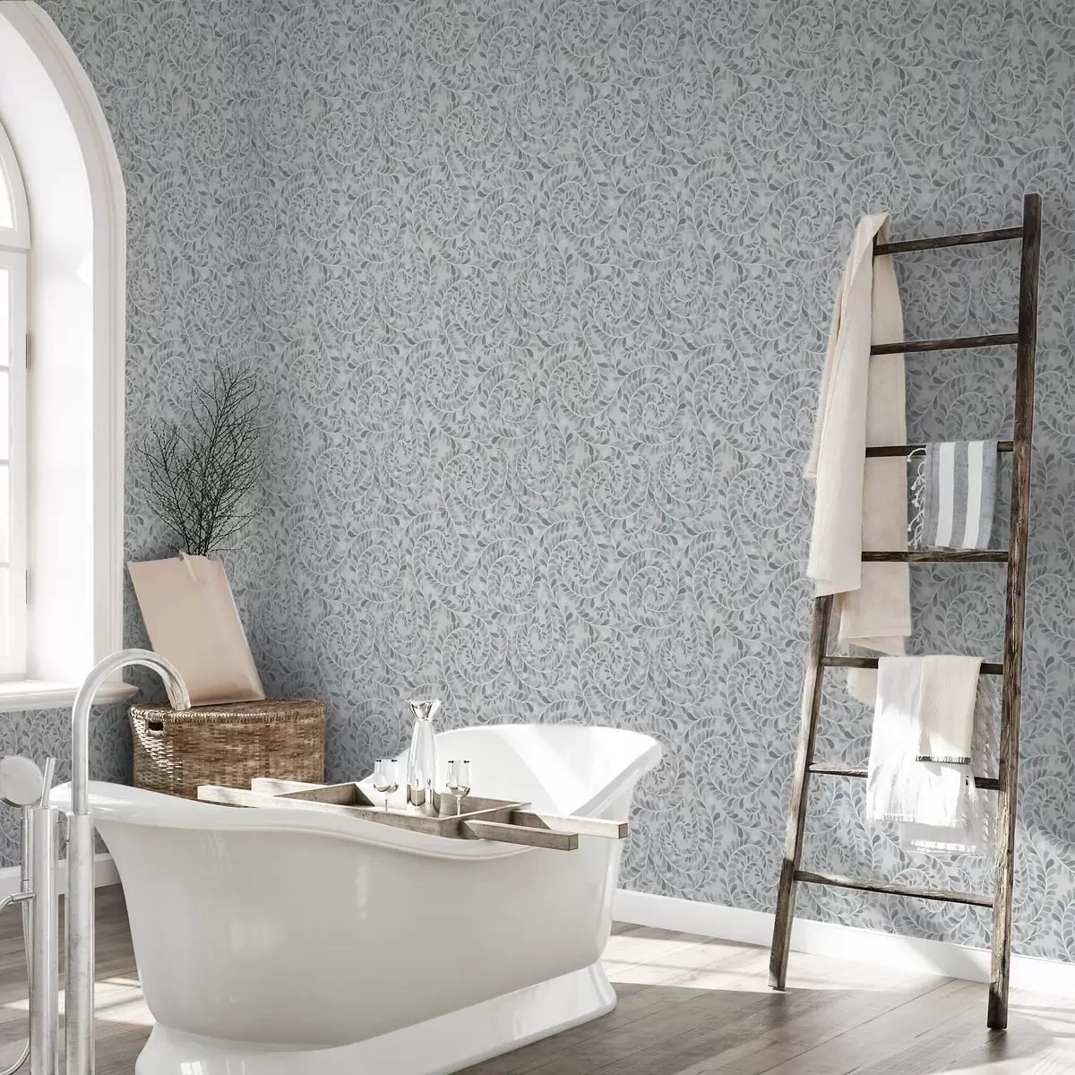 Tapeet Spiraalsed lehed sinise-halli-rohelises värvipalettis a00602