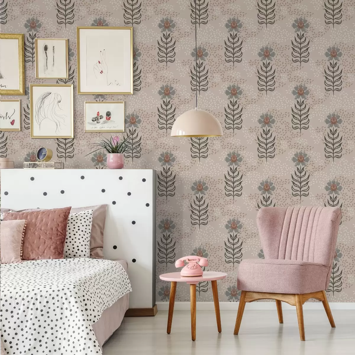 Tapeet Stiilseid lilli ja seemneid soojal beežil a00604