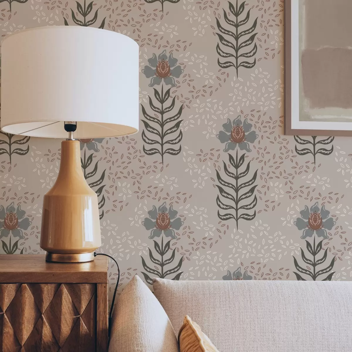 Tapeet Stiilseid lilli ja seemneid soojal beežil a00604