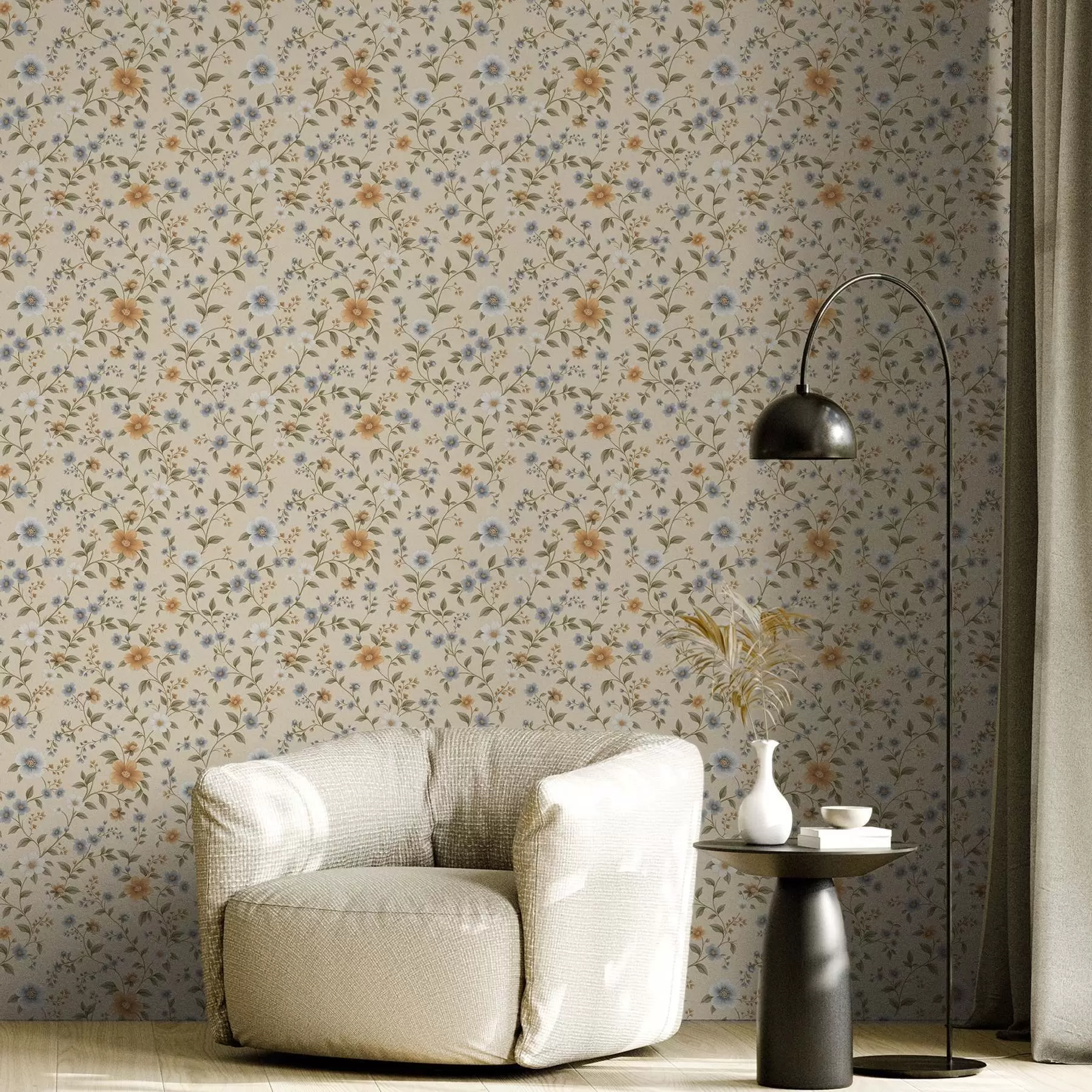 Fototapeedid Lillelised oksad siniste ja virsikuõitega a00575