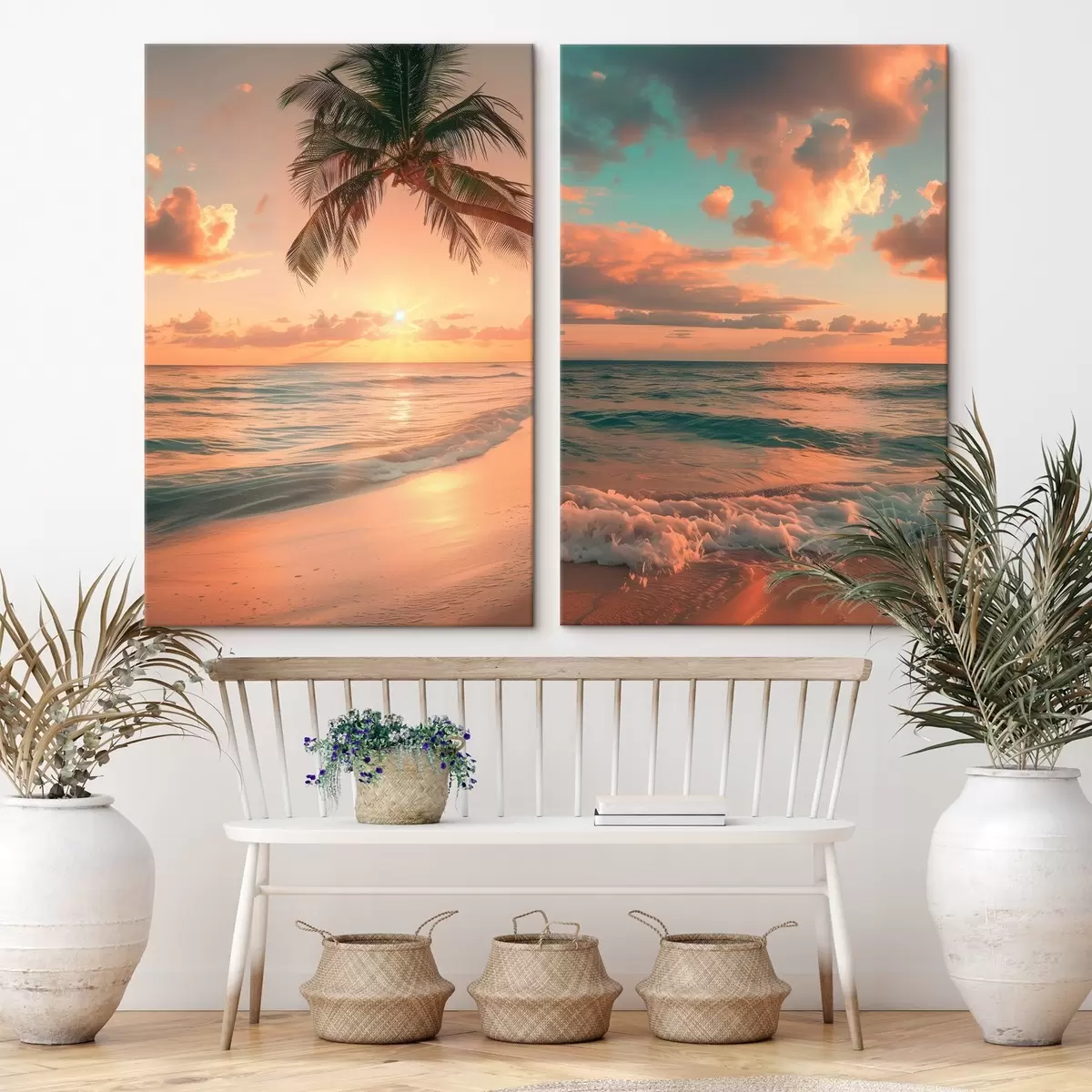 Pilt Päikeseloojang mere rannikul koos lainete vaatega m00787