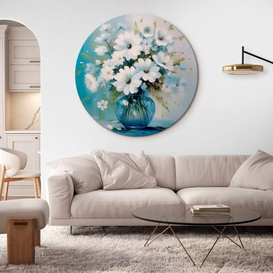 Pilt Sinises vaasis olev kimp margariite r45959