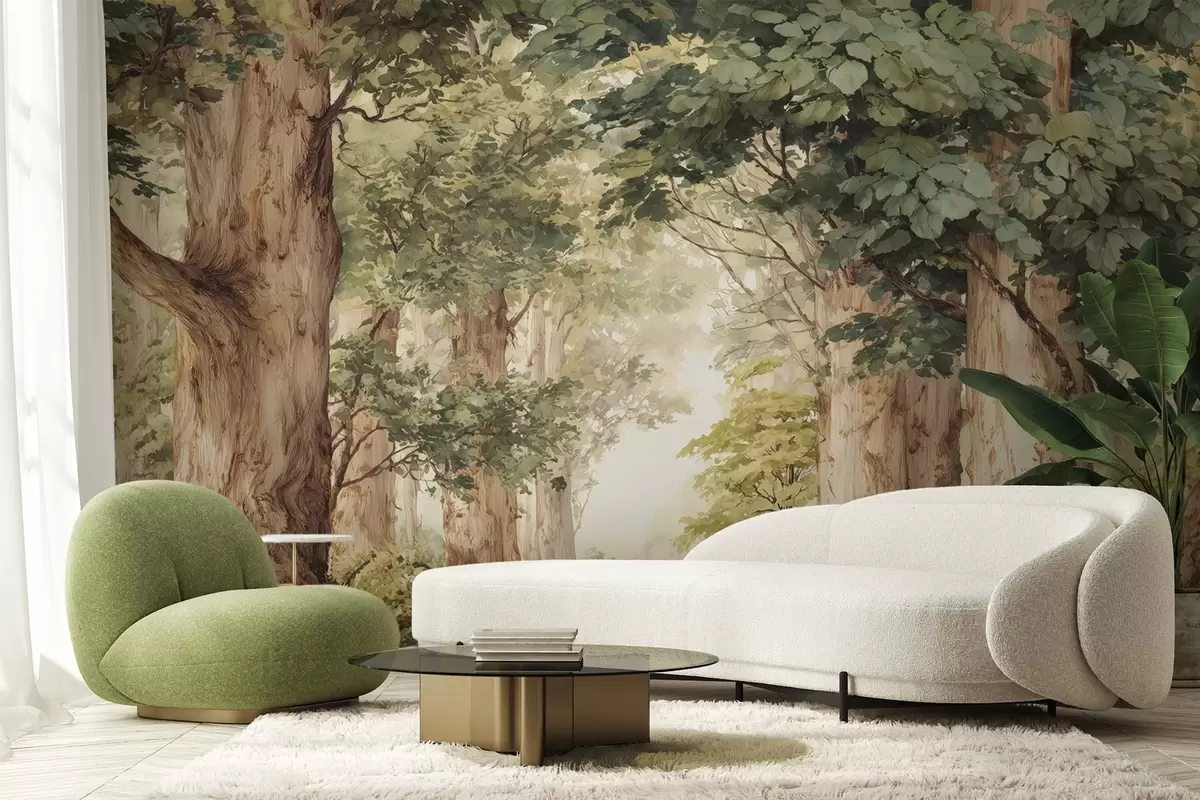 Fototapeedid Metsatee majesteetlike puude vahel akvarellstiilis w09404