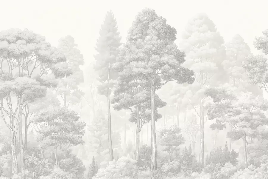 Fototapeedid Kunstiline metsa maastik must-valge graafilise varjutusega tehnikas w09411