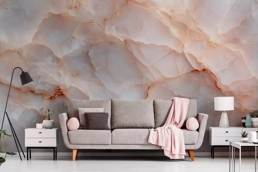 Fototapeedid Luksuslik marmoriimitatsioon beež-hallides toonides, läikiva efektiga w09412