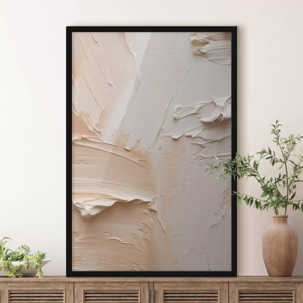 Plakat Kerged impasto-pintsli löögid, kreemjas liivane tekstuur f45872