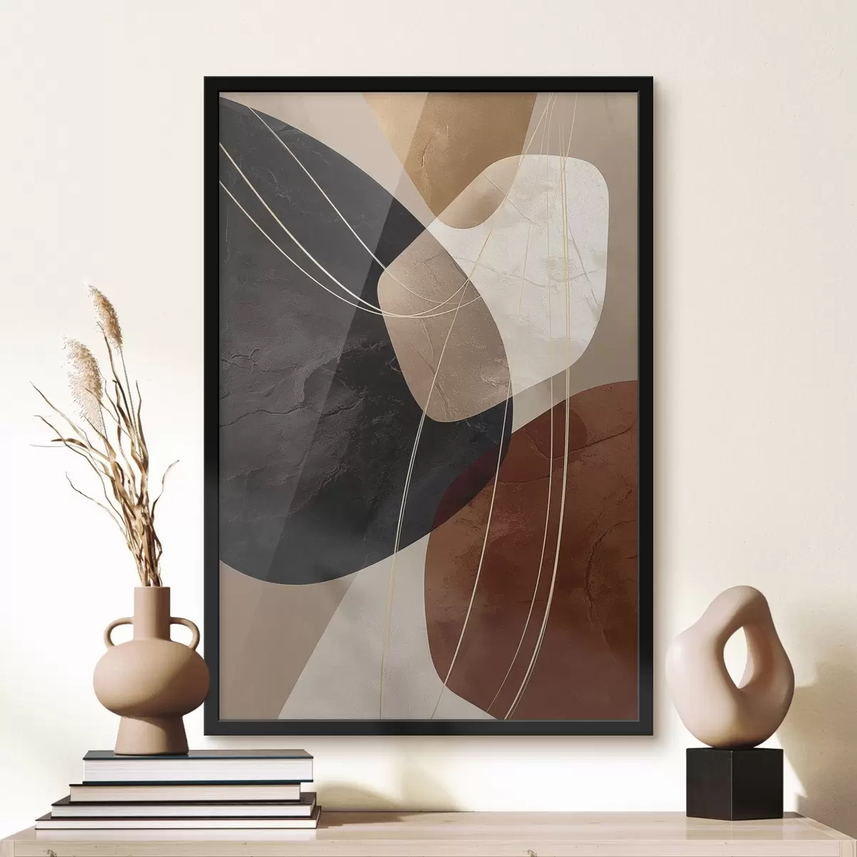 Plakat Geomeetrilised vormid soojas värvipalettis, peened jooned f45879