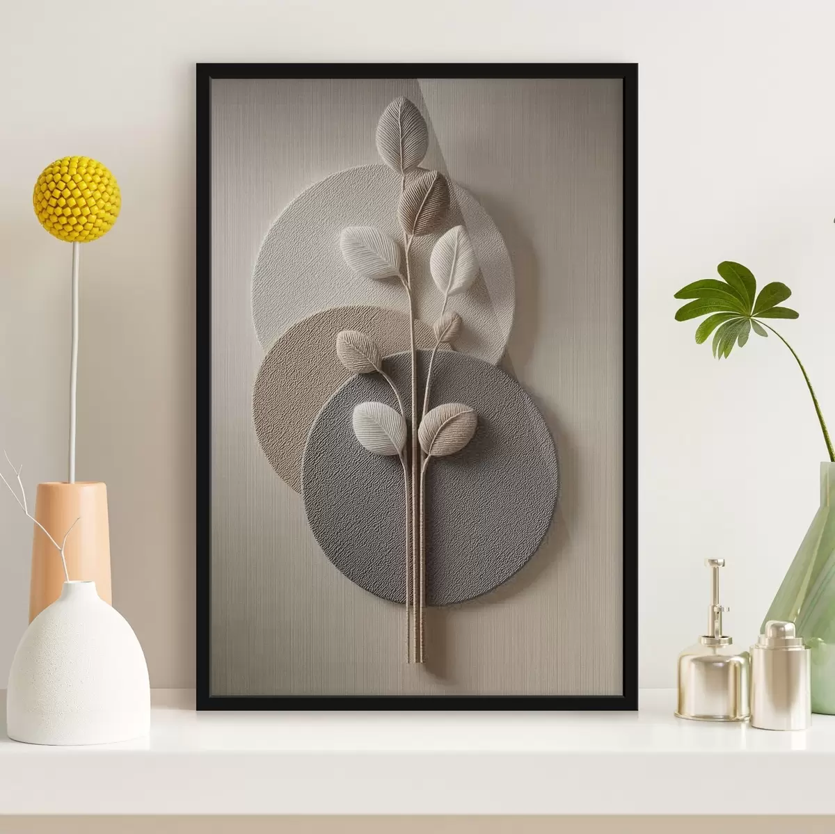 Plakat Reljeefsed ringid ja oksad soojades neutraalsetes toonides f45883