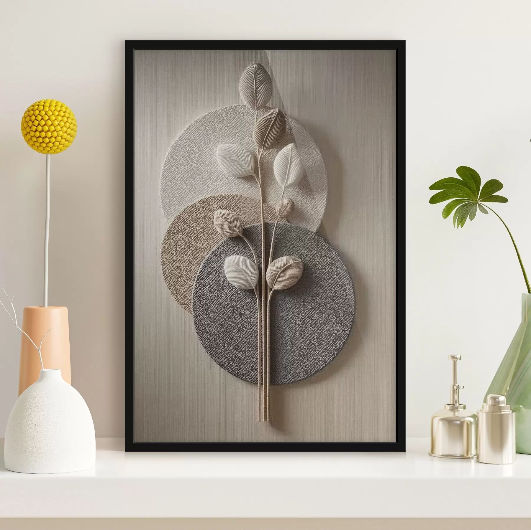 Fototapeedid Reljeefsed ringid ja oksad soojades neutraalsetes toonides f45883