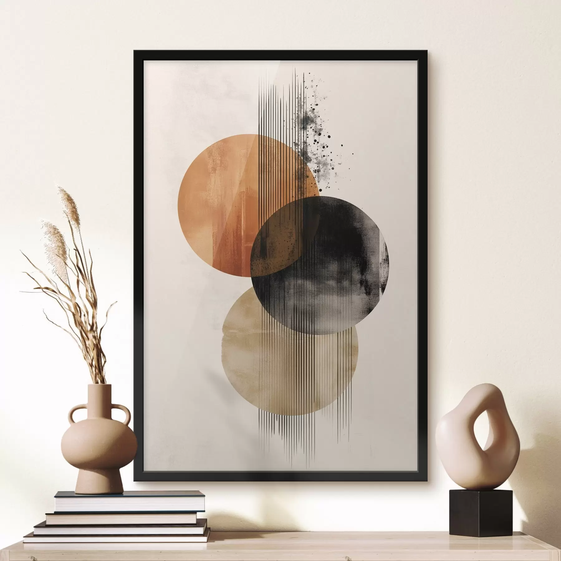 Pilt Kolm tekstuuriga ringi joontega terrakota-musta värvipalettiga f45885