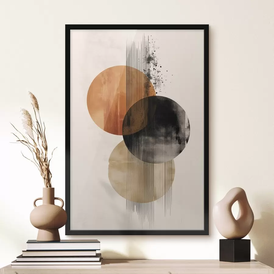 Fototapeedid Kolm tekstuuriga ringi joontega terrakota-musta värvipalettiga f45885